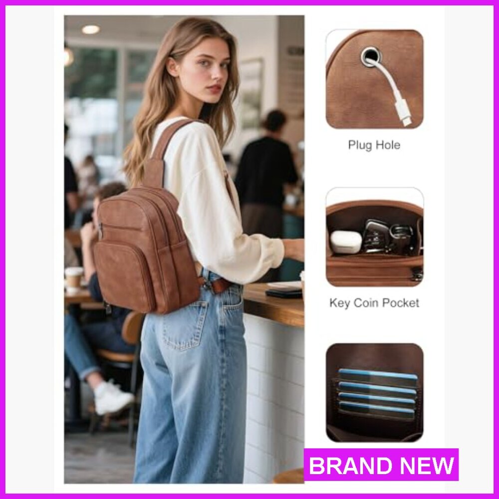 PU Leather Crossbody Sling Bag Multi-Pocket Travel Purse Adjustable Strap - Picture 6 of 6